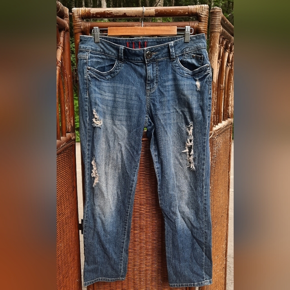 🍀3/15 Cropped Distressed Elle Blue Jeans - Picture 4 of 7